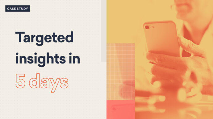 Case Study: Pharma-focused insights in 5 days alongside an image of a person holding a smartphone.