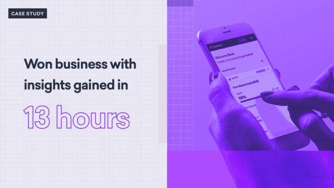 Phone in hand displaying RealTime HCP insights on screen. Text reads: "Win more business with insights gained in 13 hours.