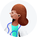 Illustration of a person with glasses and a stethoscope, wearing a lab coat, depicted in profile view, ready to attend to more patients with dedication.